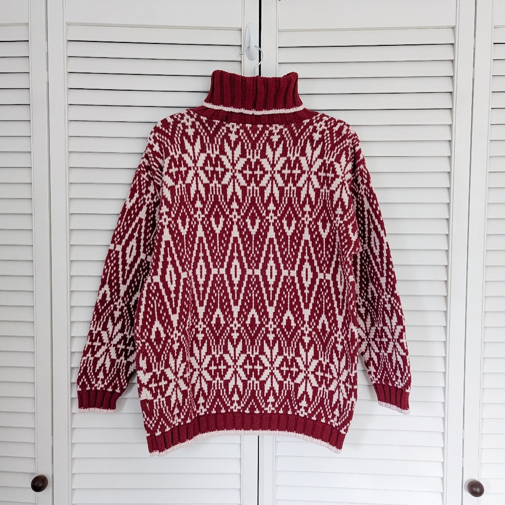 Vintage 100% Cotton Eddie Bauer Chunky Snowflake Turtleneck Fair Isle Sweater